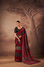 Womenline Black & Red Printed Saree with Ethnic Tribal Design