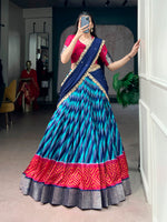 Womenline Multicolor Patola Inspired Lehenga Choli with Navy Blue Designer Dupatta