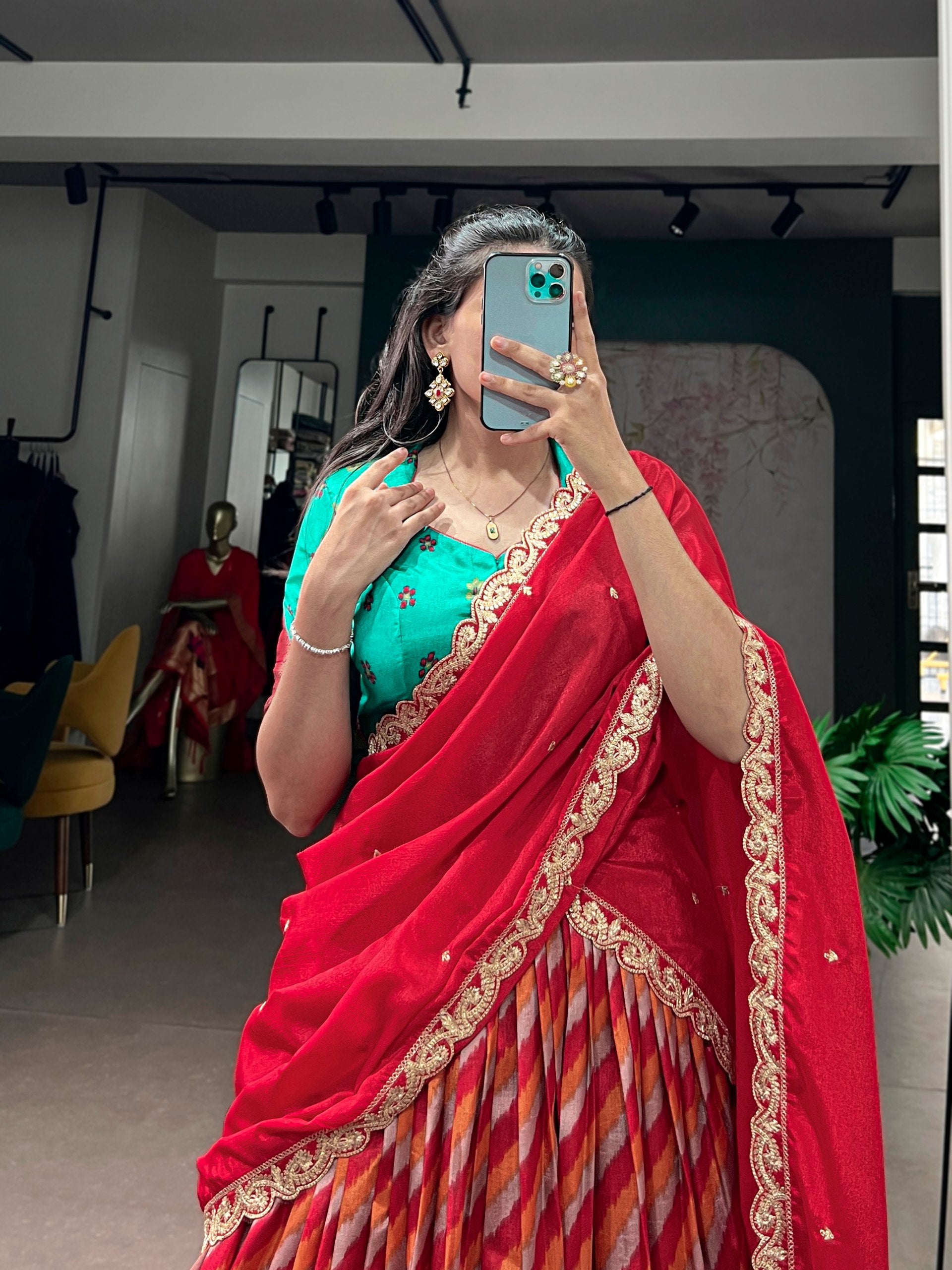 Womenline Multicolor Patola Inspired Lehenga Choli with Red Designer Dupatta
