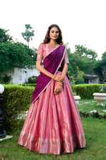 Womenline Pink Color Kanchipuram Designer Half Saree