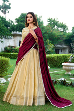 Womenline Golden Color Kanchipuram Designer Half Saree