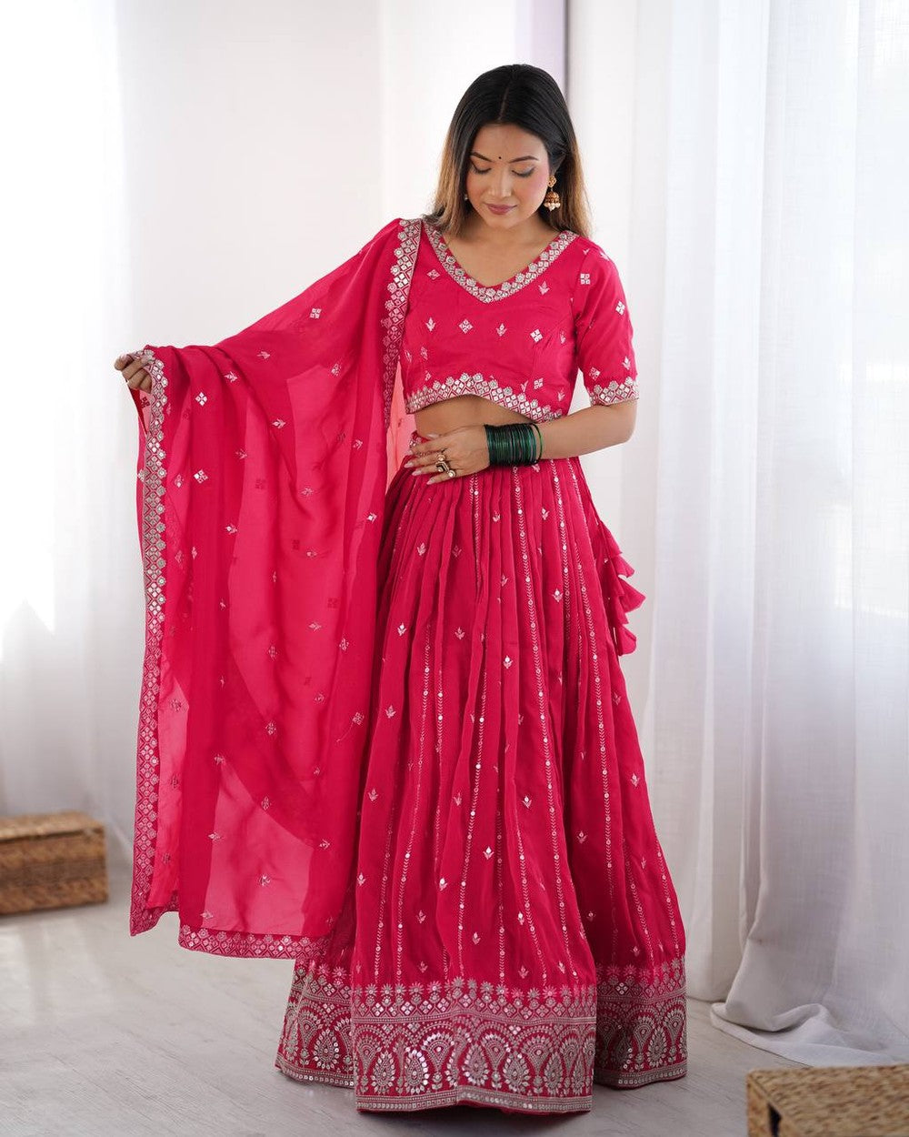 Womenline Pink Color Party Wear Lehenga Choli