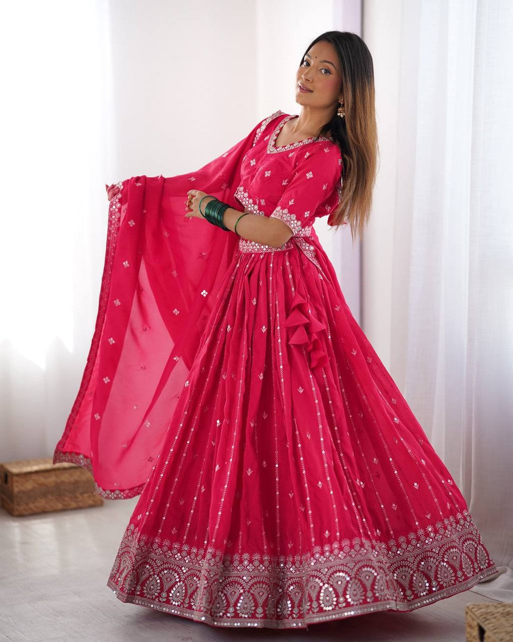 Womenline Pink Color Party Wear Lehenga Choli