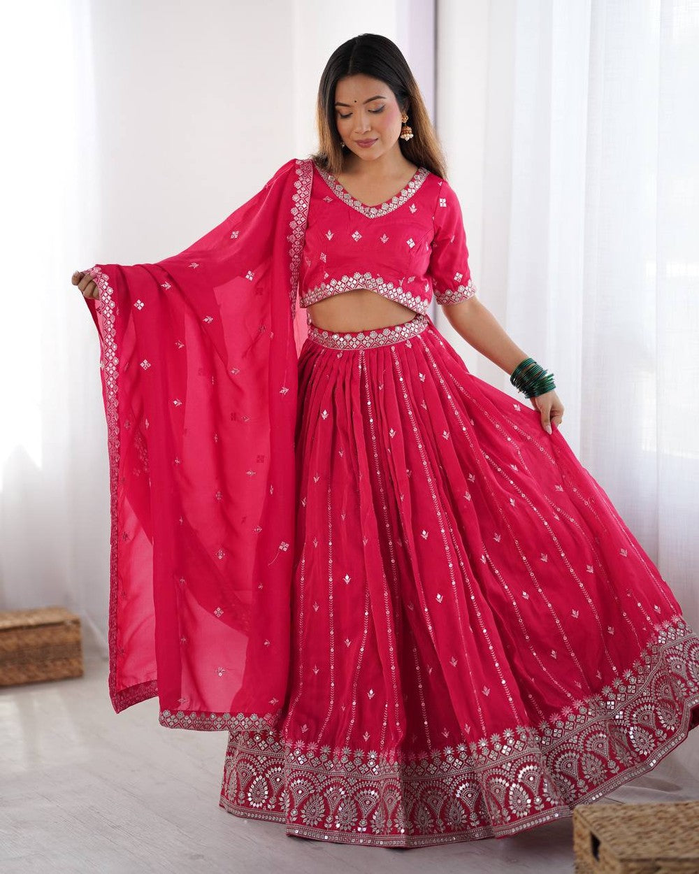 Womenline Pink Color Party Wear Lehenga Choli