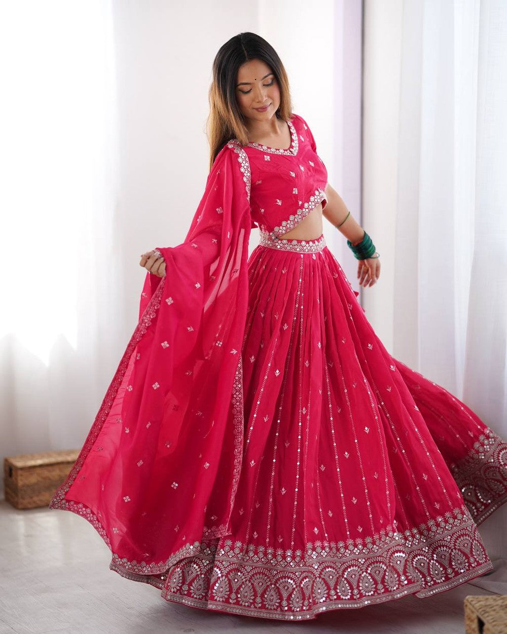 Womenline Pink Color Party Wear Lehenga Choli