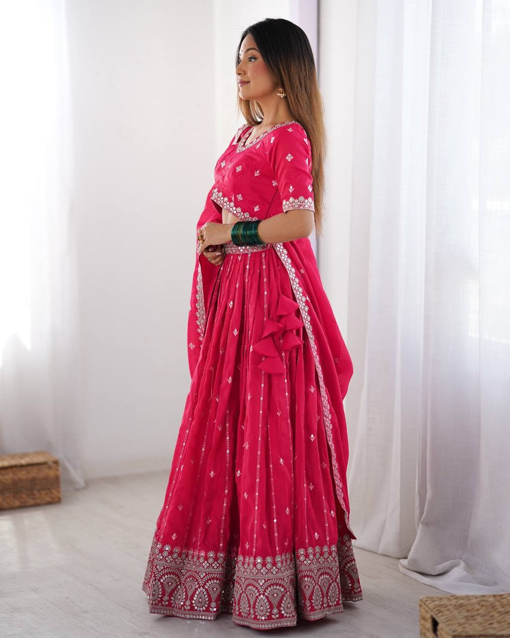 Womenline Pink Color Party Wear Lehenga Choli