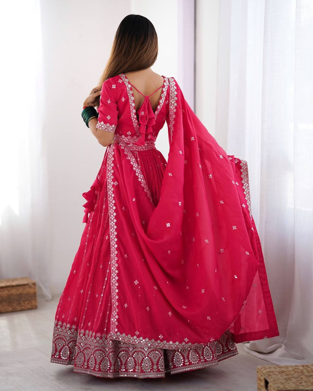 Womenline Pink Color Party Wear Lehenga Choli