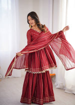 Womenline Crimson Glow Designer Sharara Suit Set with Lurex Dupatta