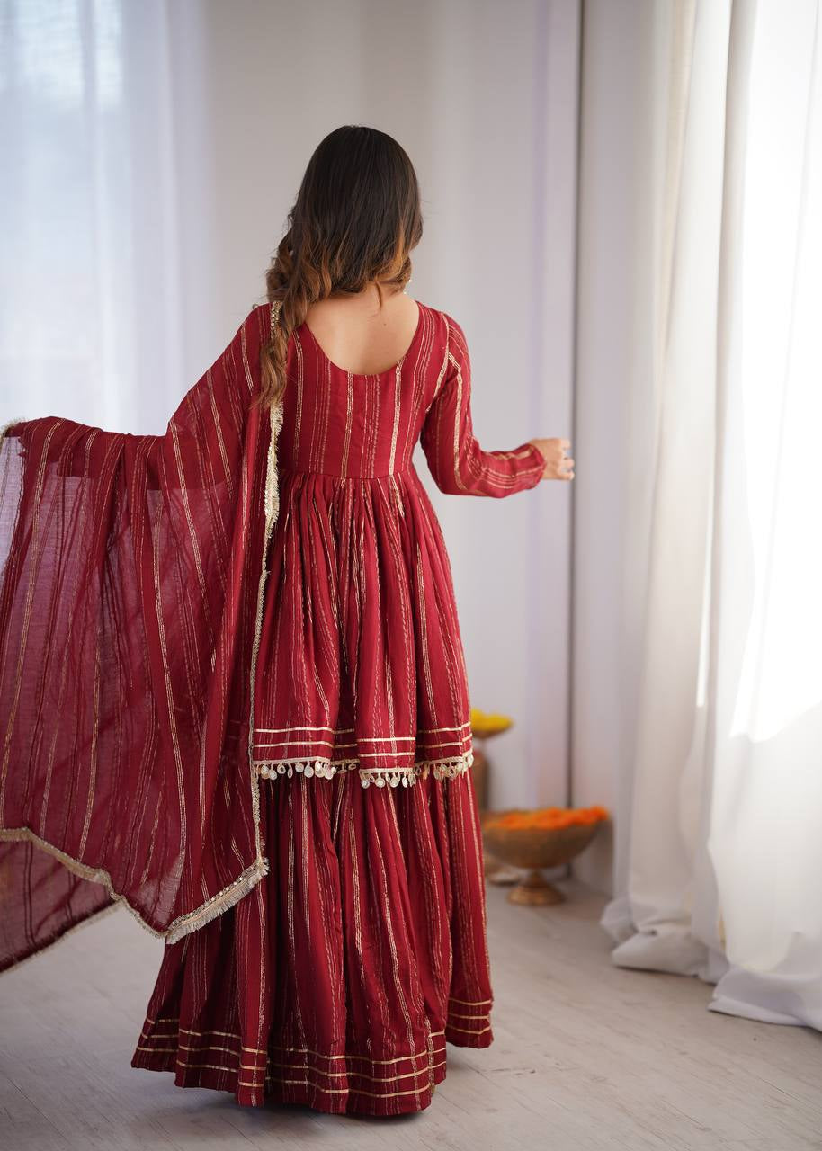 Womenline Crimson Glow Designer Sharara Suit Set with Lurex Dupatta