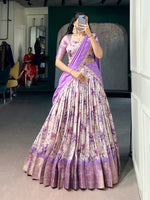 Womenline Lavender Floral Printed Silk Lehenga Choli with Designer Lavender Draped Dupatta