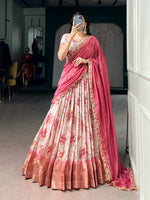 Womenline Pink Floral Printed Silk Lehenga Choli with Designer Pink Draped Dupatta