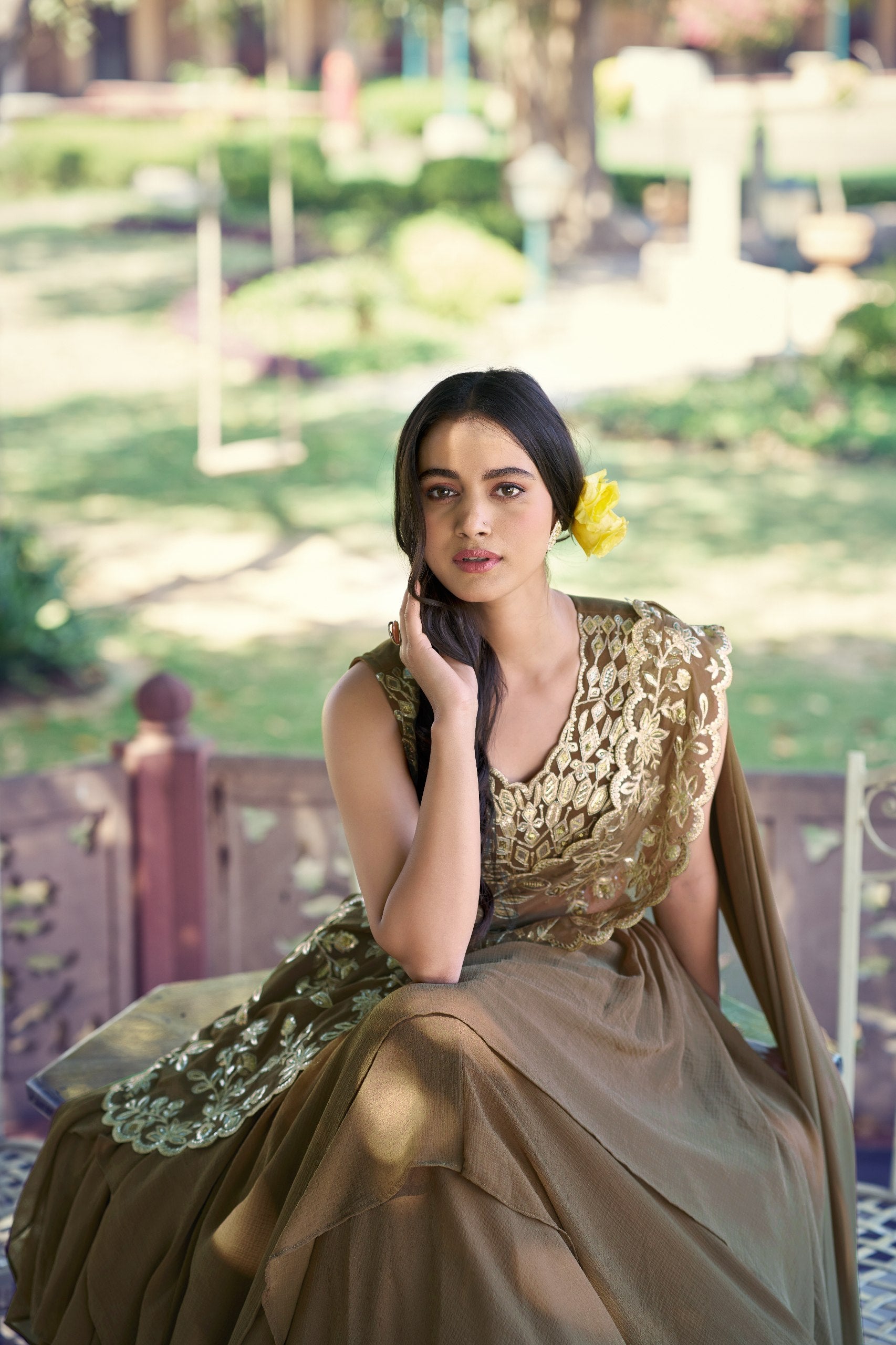 Womenline Olive Green Designer Ruffle Lehenga Choli with Embroidered Draped Dupatta