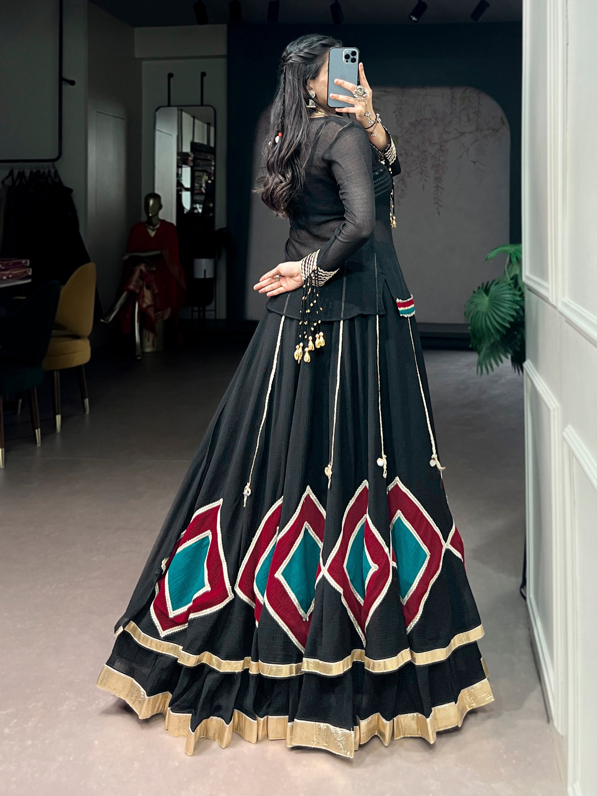 Womenline Black Color Pure Marbel Navratri Lehenga Choli