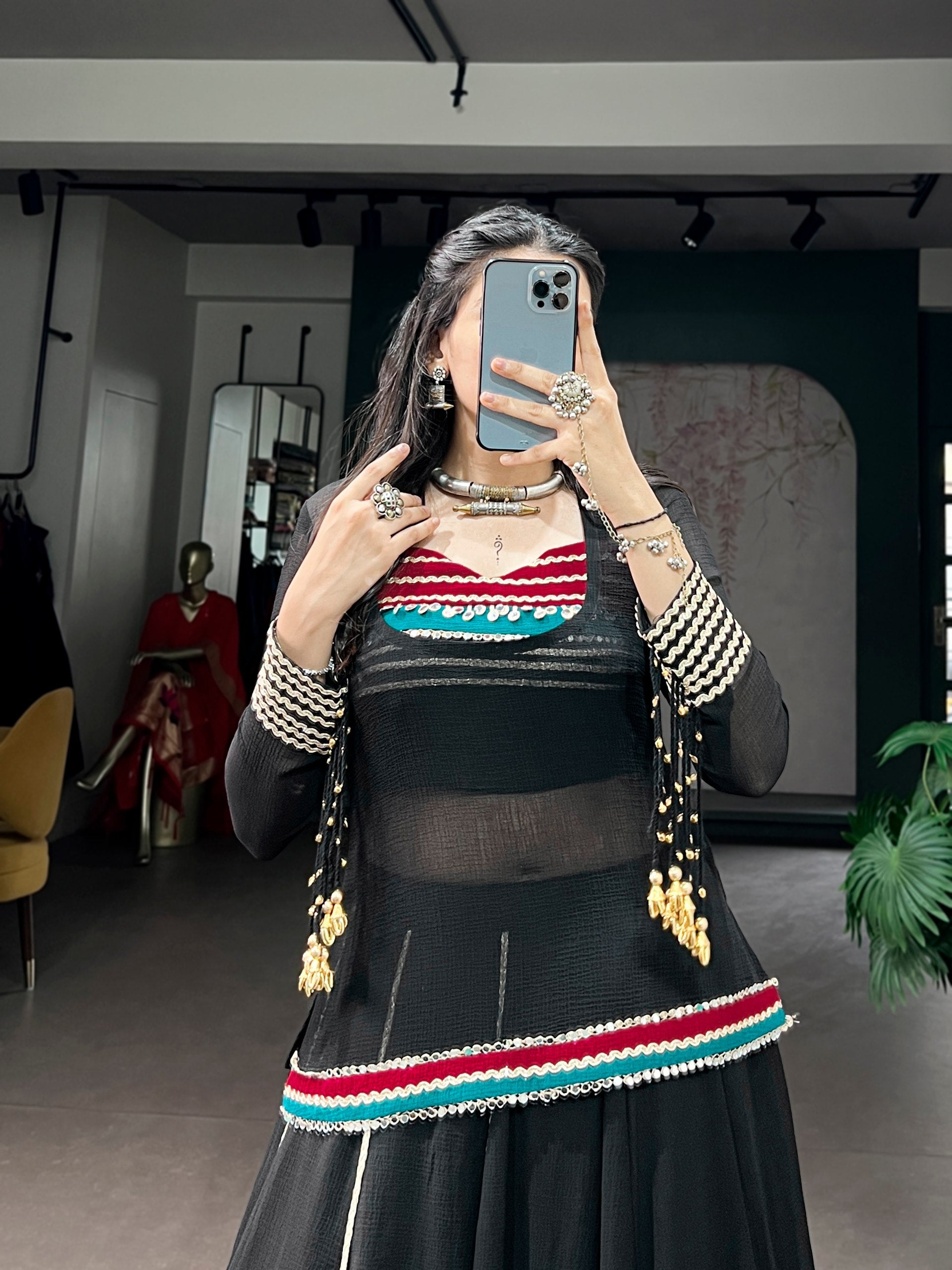 Womenline Black Color Pure Marbel Navratri Lehenga Choli
