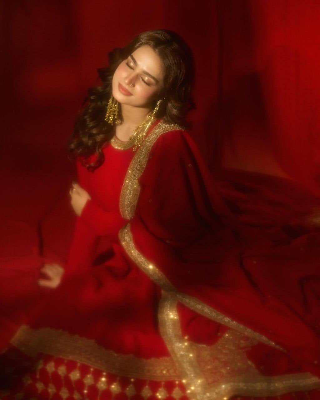 Womenline Red Anarkali Suit Set with Heavy Embroidered Border & Dupatta