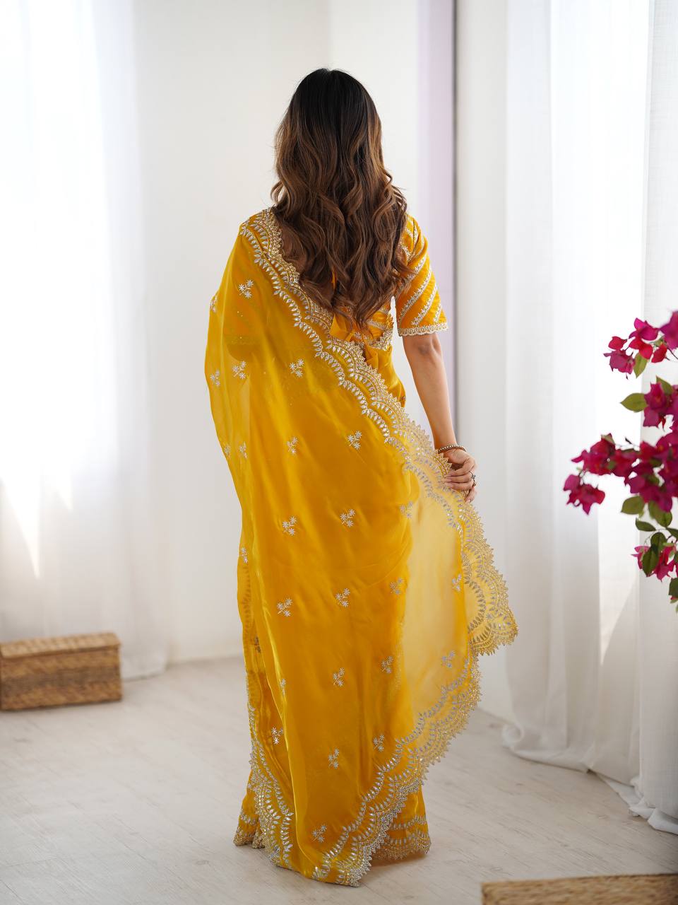 Womenline Yellow Color party Wear Saree