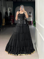 Womenline Midnight Black Tiered Designer Lehenga Set
