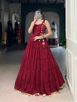 Womenline Wine Red Tiered Designer Lehenga Set