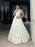 Womenline Ivory White Tiered Designer Lehenga Set
