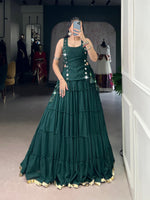 Womenline Emerald Green Tiered Designer Lehenga Set