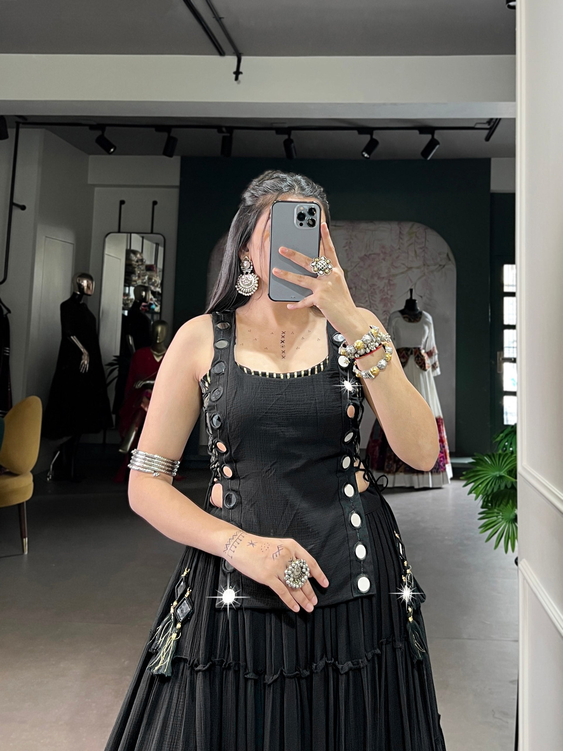 Womenline Midnight Black Tiered Designer Lehenga Set