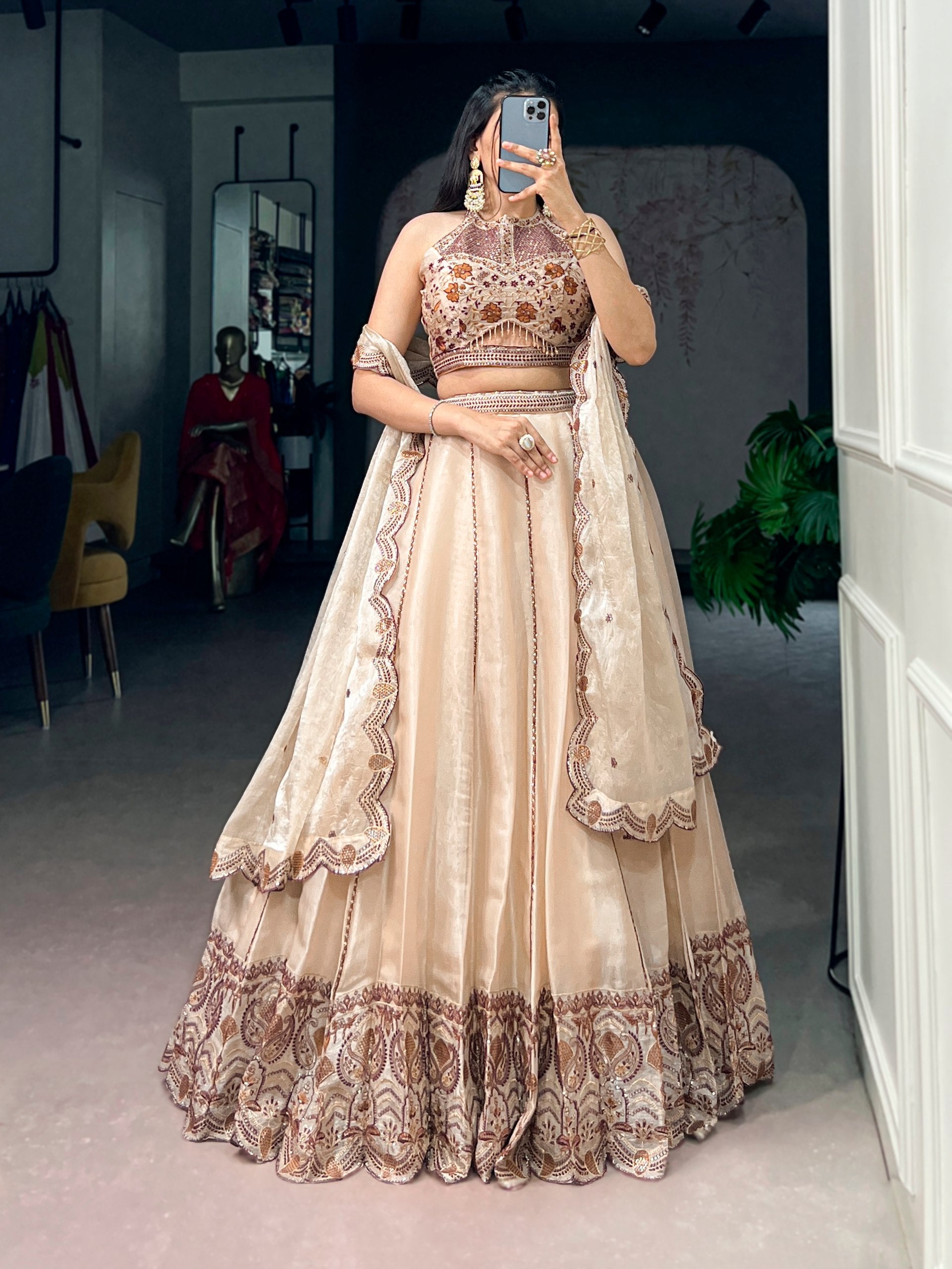Womenline Champagne Blossom Designer Lehenga Set