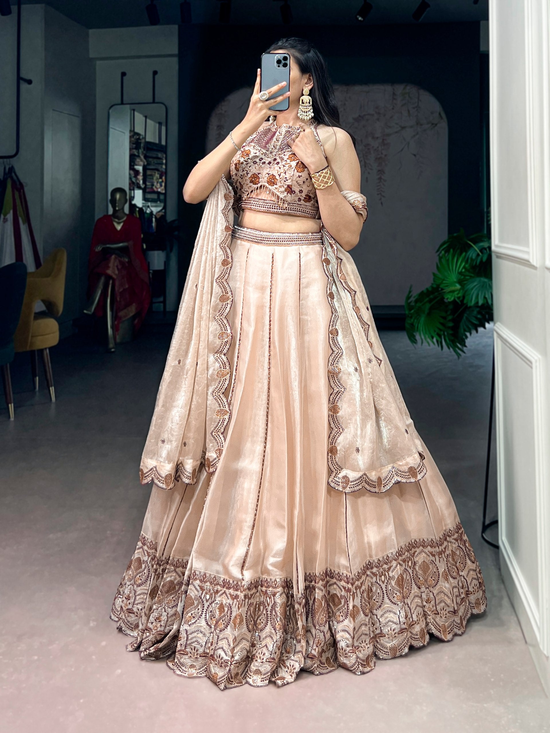 Womenline Champagne Blossom Designer Lehenga Set