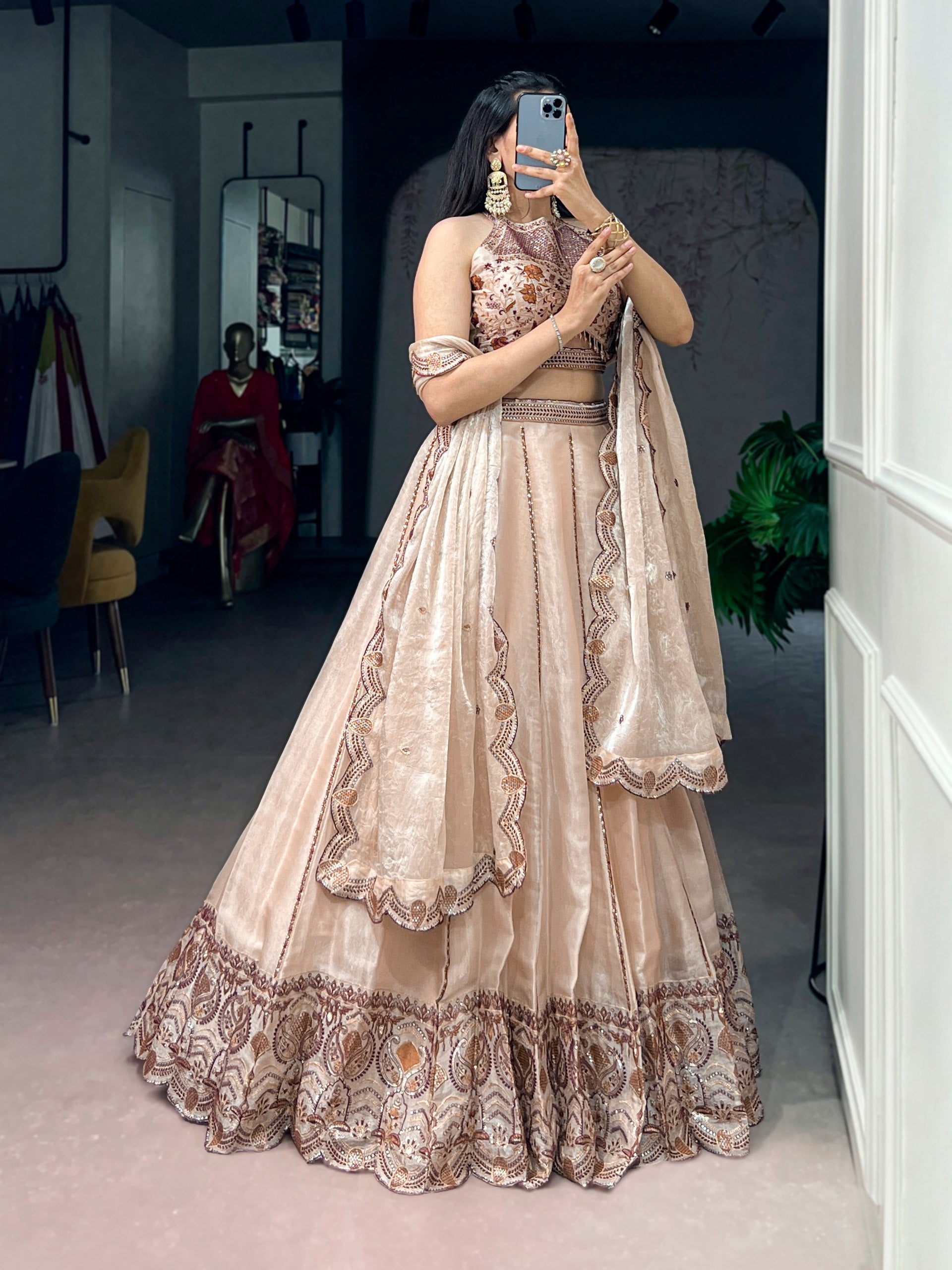 Womenline Champagne Blossom Designer Lehenga Set
