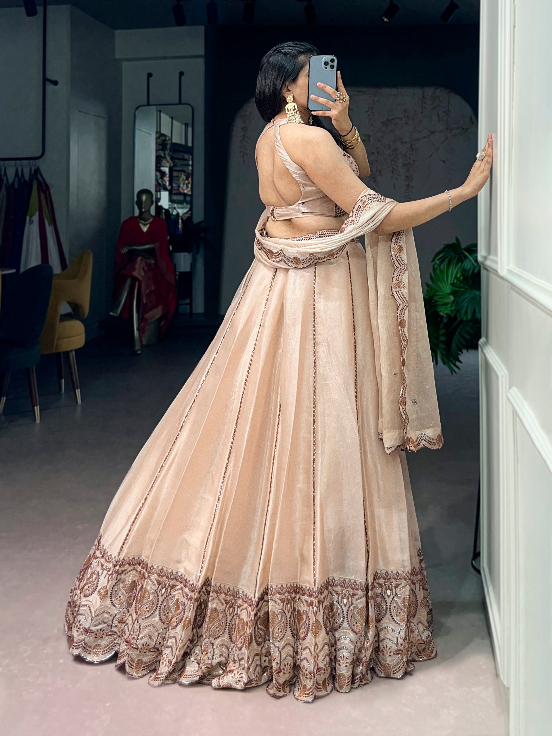 Womenline Champagne Blossom Designer Lehenga Set