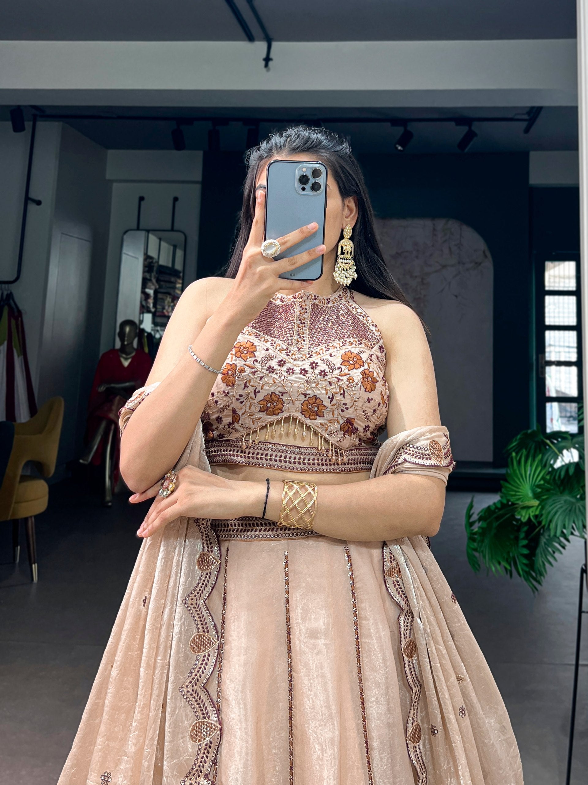 Womenline Champagne Blossom Designer Lehenga Set
