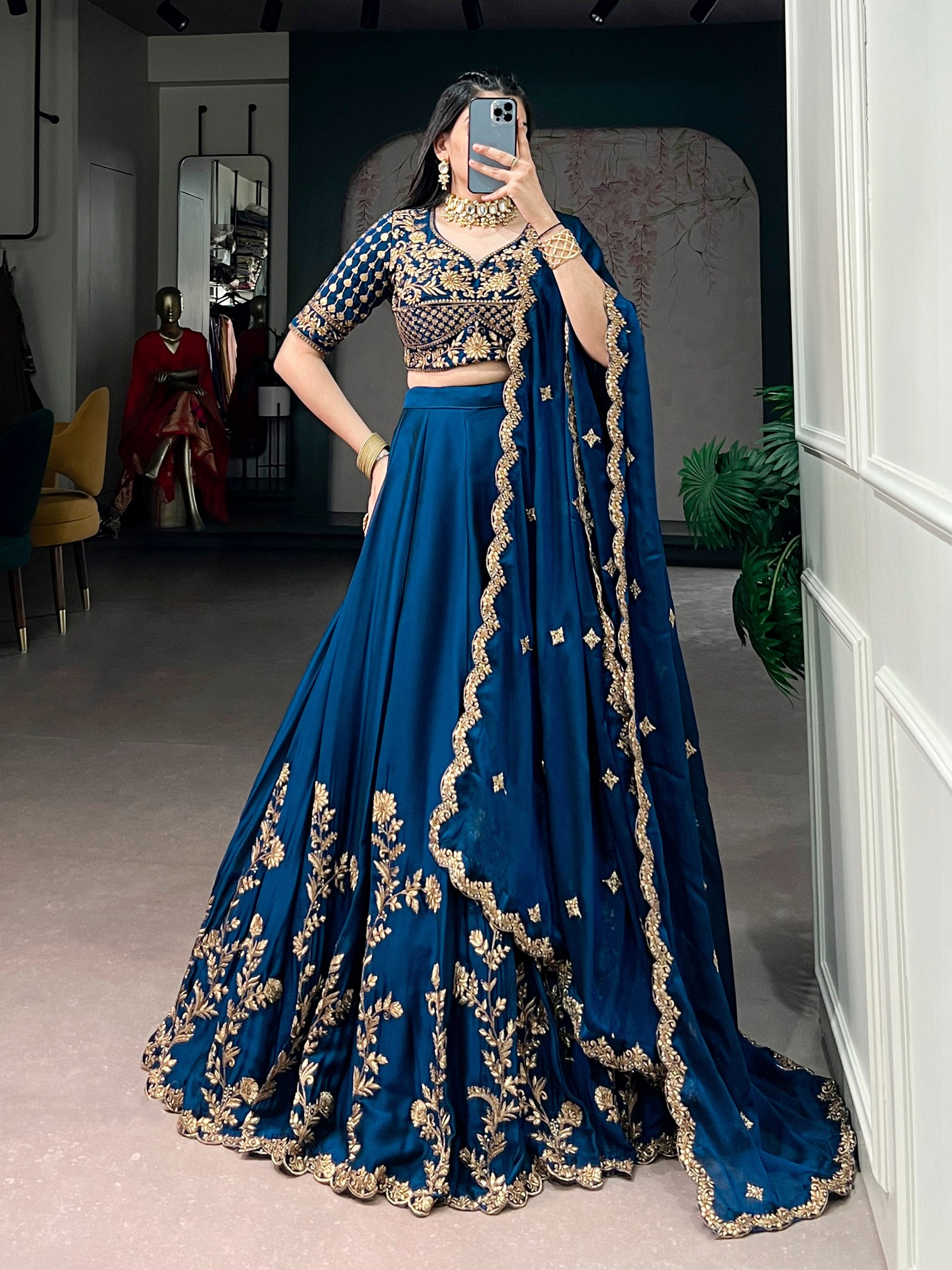 Womenline Royal Midnight Blue Embroidered Lehenga Set