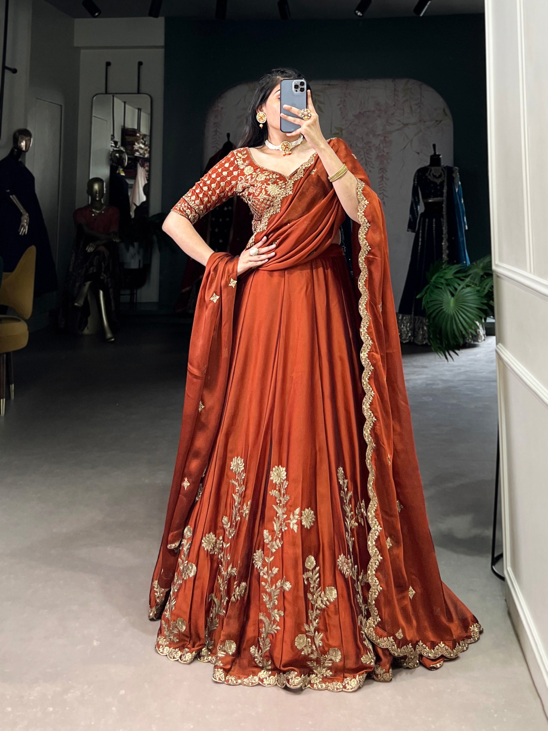 Womenline Rust Royale Embroidered Ensemble Lehenga Set