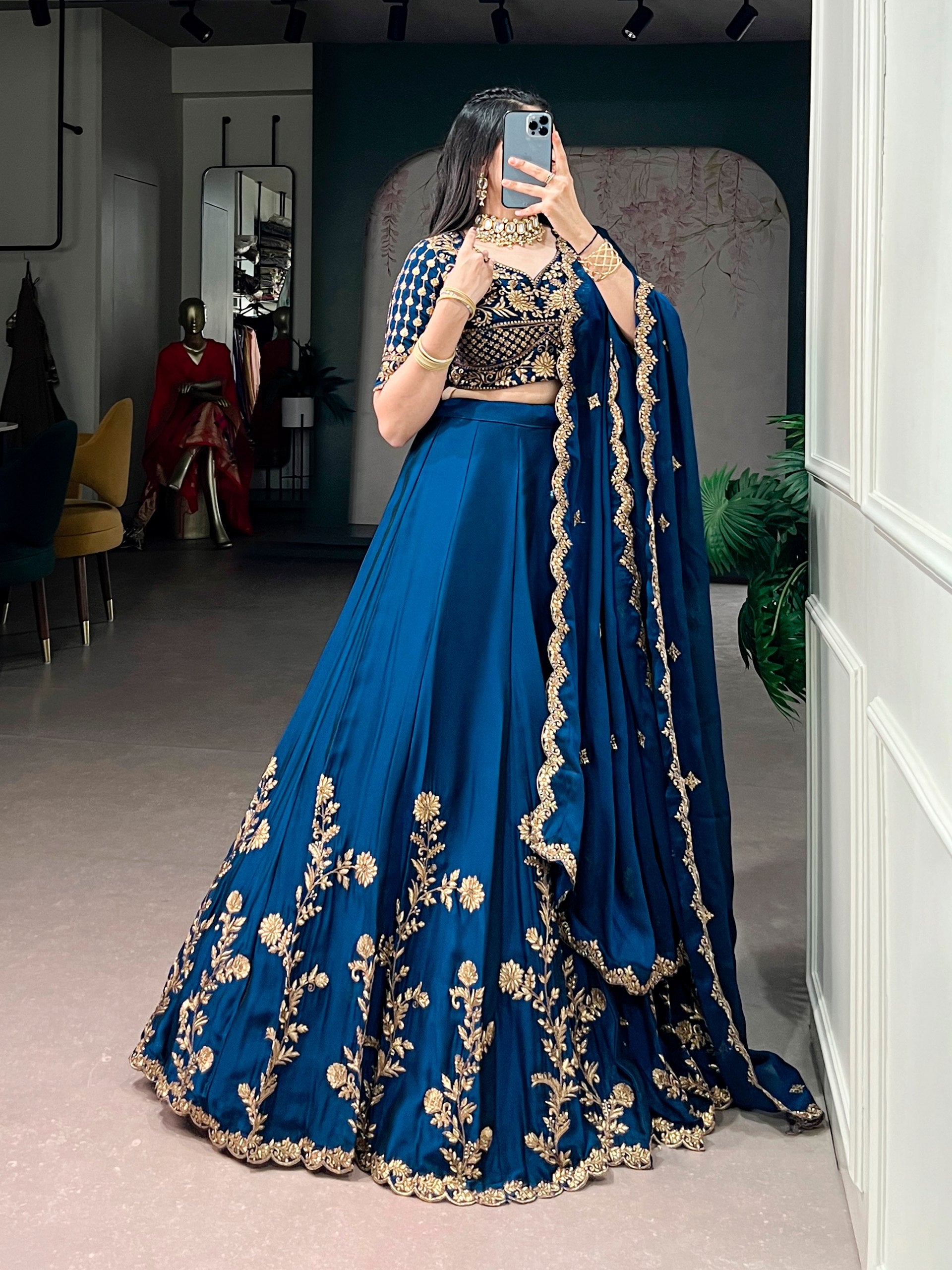 Womenline Royal Midnight Blue Embroidered Lehenga Set