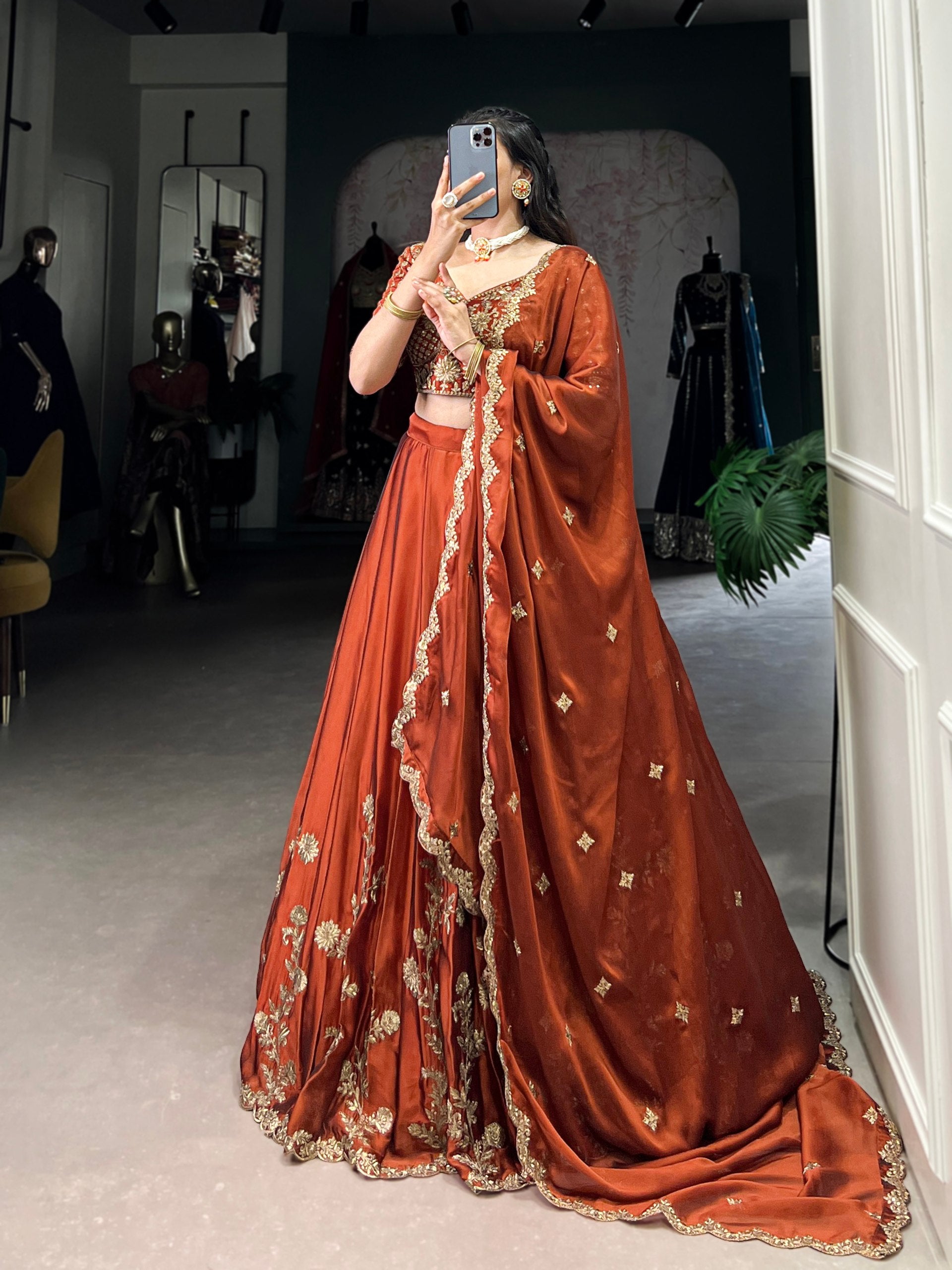 Womenline Rust Royale Embroidered Ensemble Lehenga Set