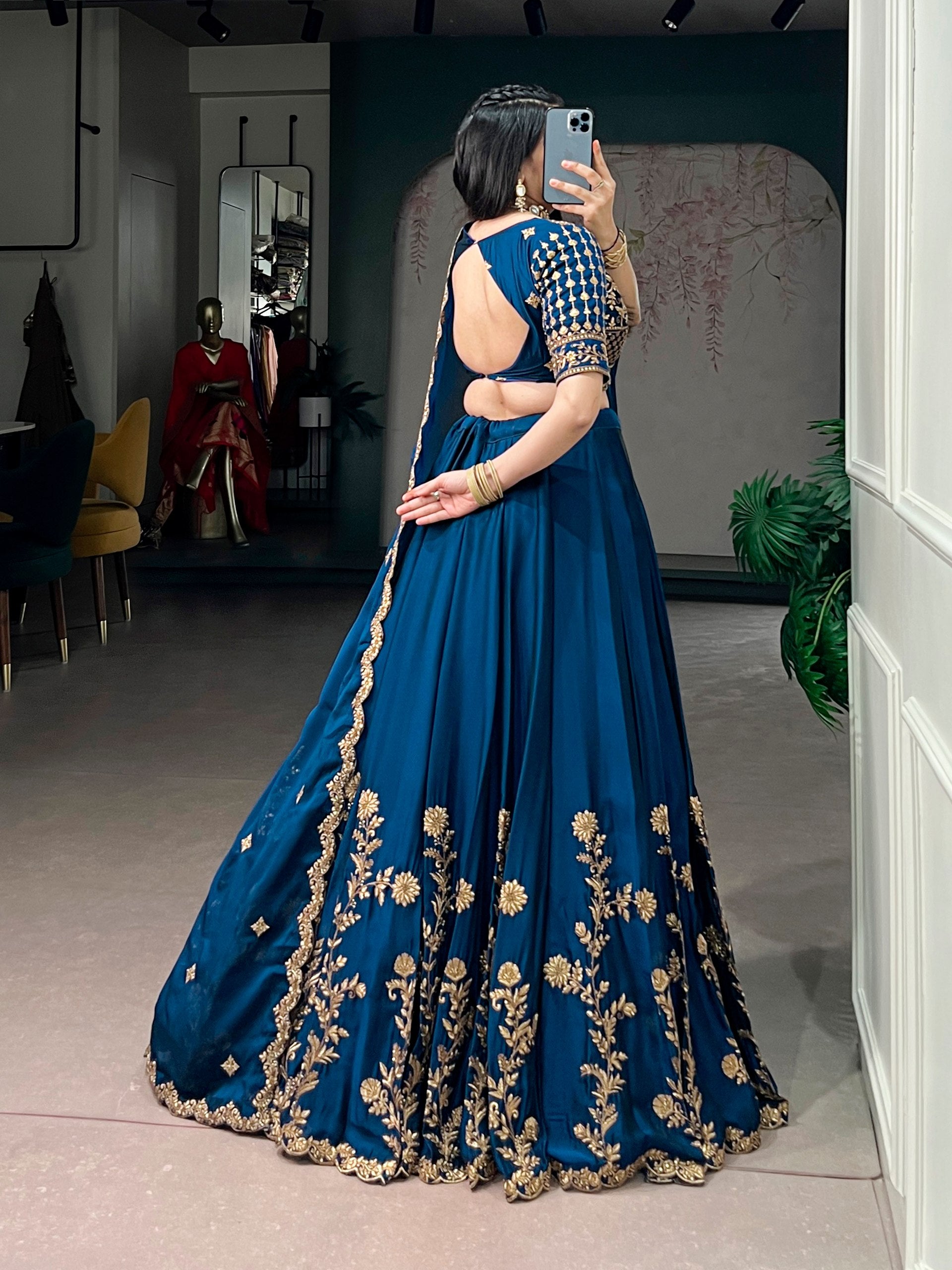 Womenline Royal Midnight Blue Embroidered Lehenga Set