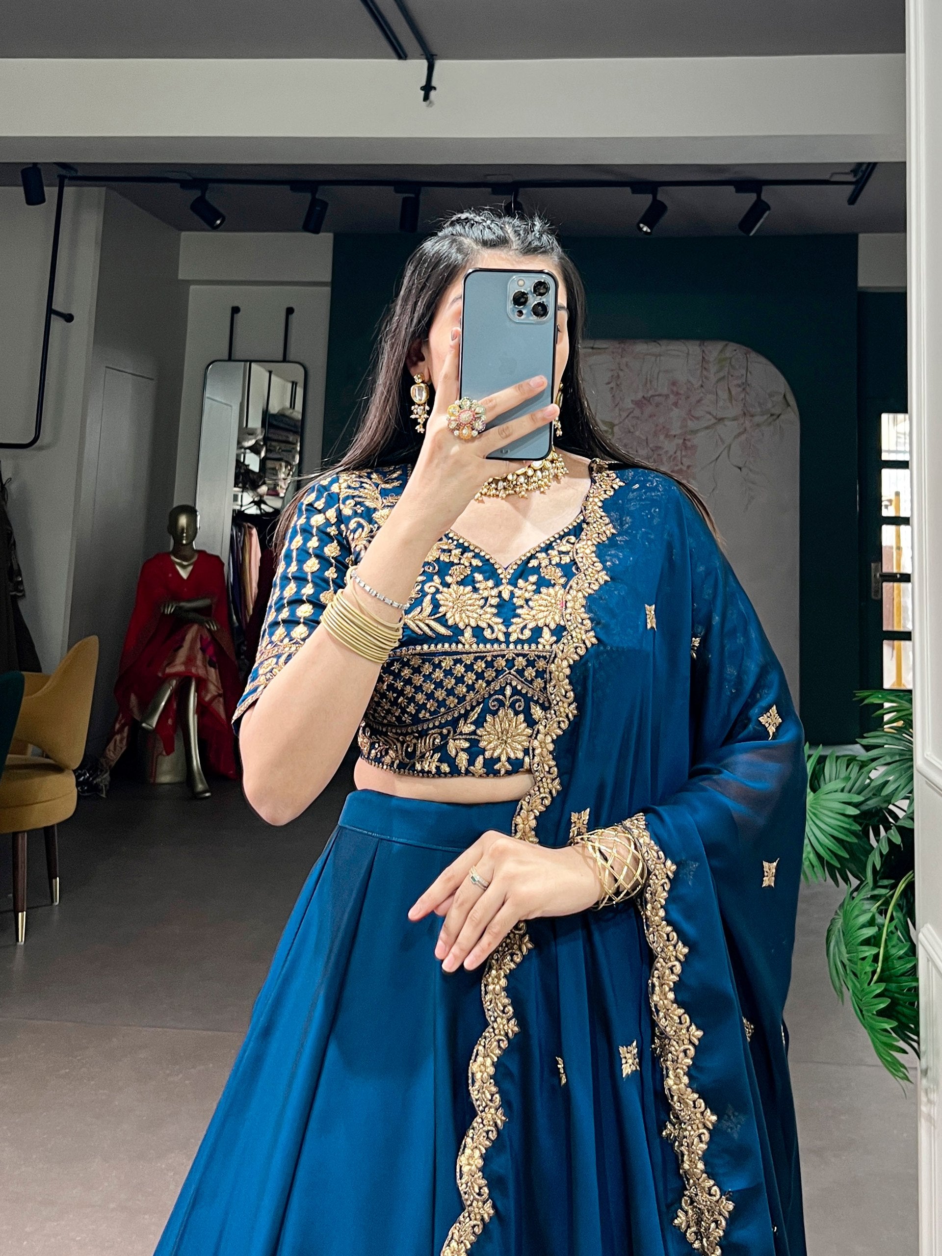 Womenline Royal Midnight Blue Embroidered Lehenga Set