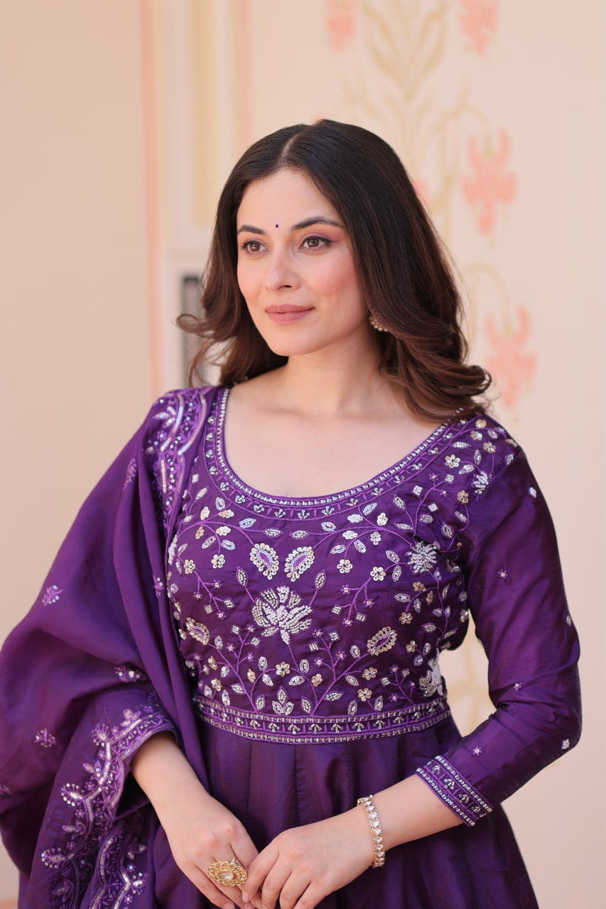 Womenline Royal Purple Color Gown with Dupatta