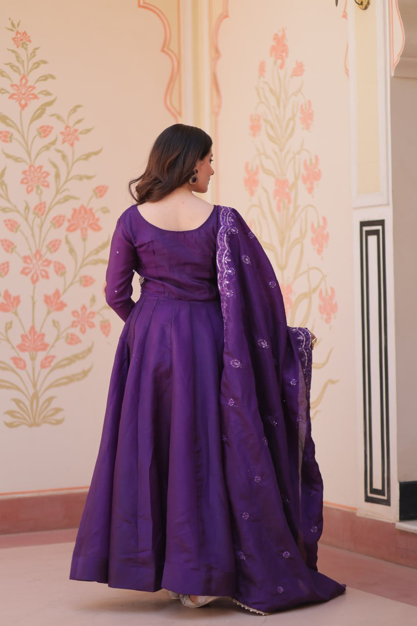 Womenline Royal Purple Color Gown with Dupatta
