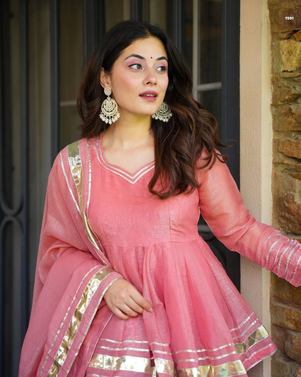Womenline Blush Pink Peplum Kurta Sharara Set with Dupatta