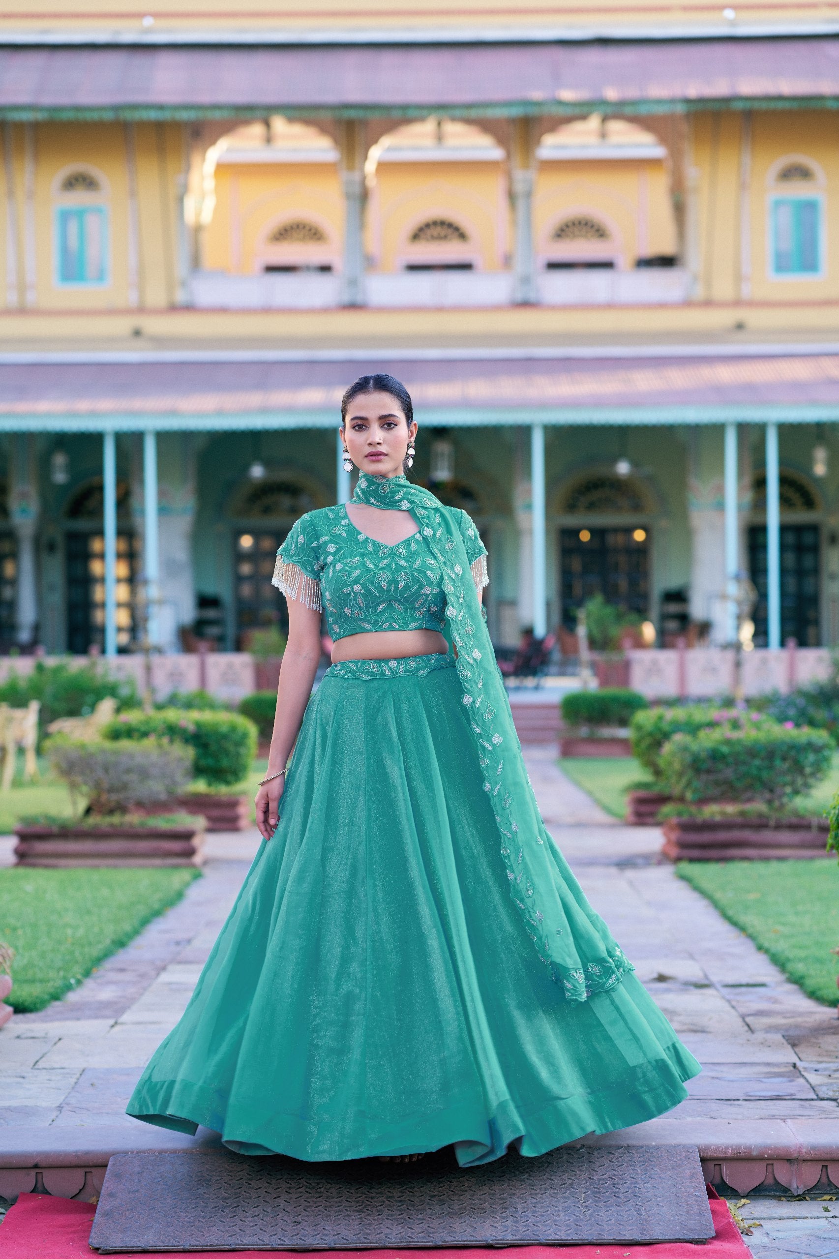 Womenline Emerald Mist Embroidered Designer Lehenga Set