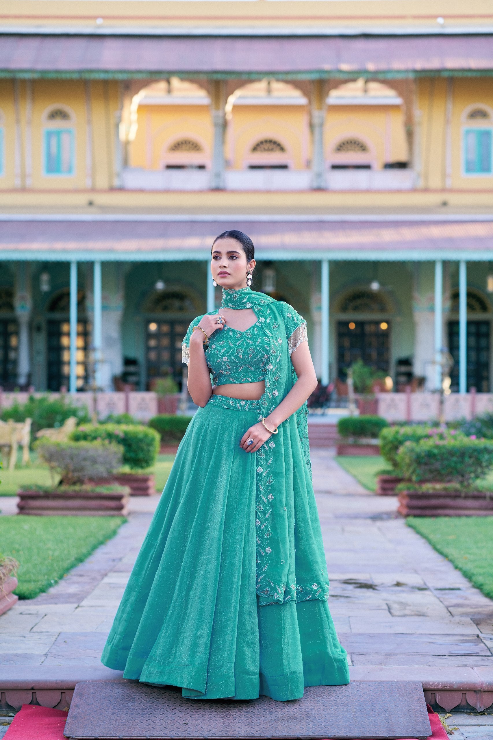 Womenline Emerald Mist Embroidered Designer Lehenga Set