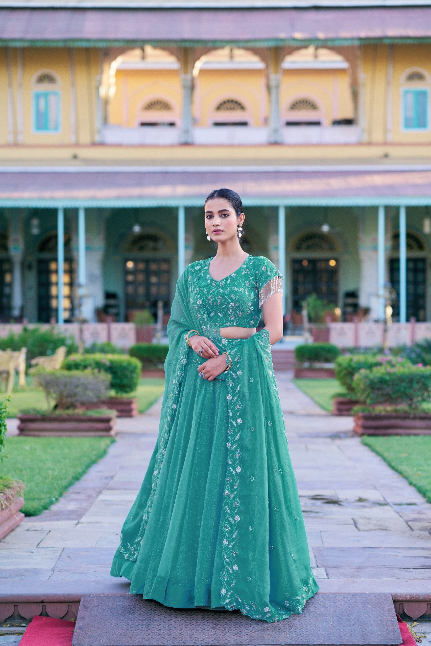 Womenline Emerald Mist Embroidered Designer Lehenga Set