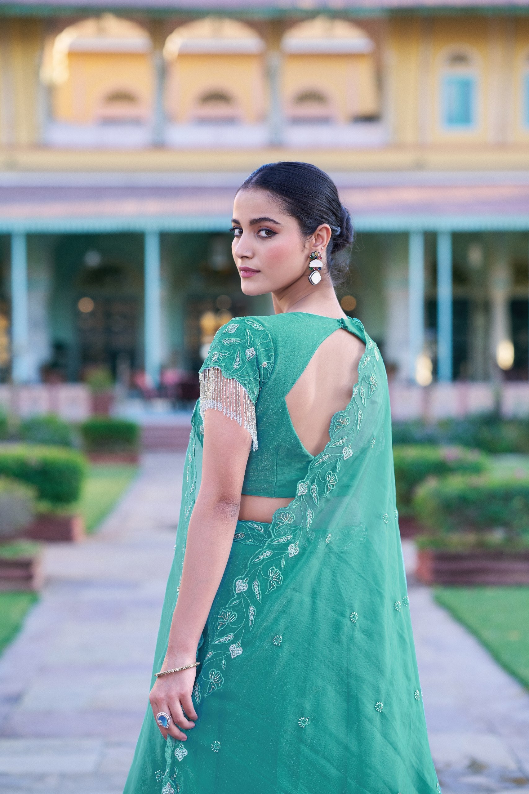 Womenline Emerald Mist Embroidered Designer Lehenga Set