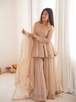 Womenline Champagne Bloom Designer Sharara Suit Set with Elegant Dupatta