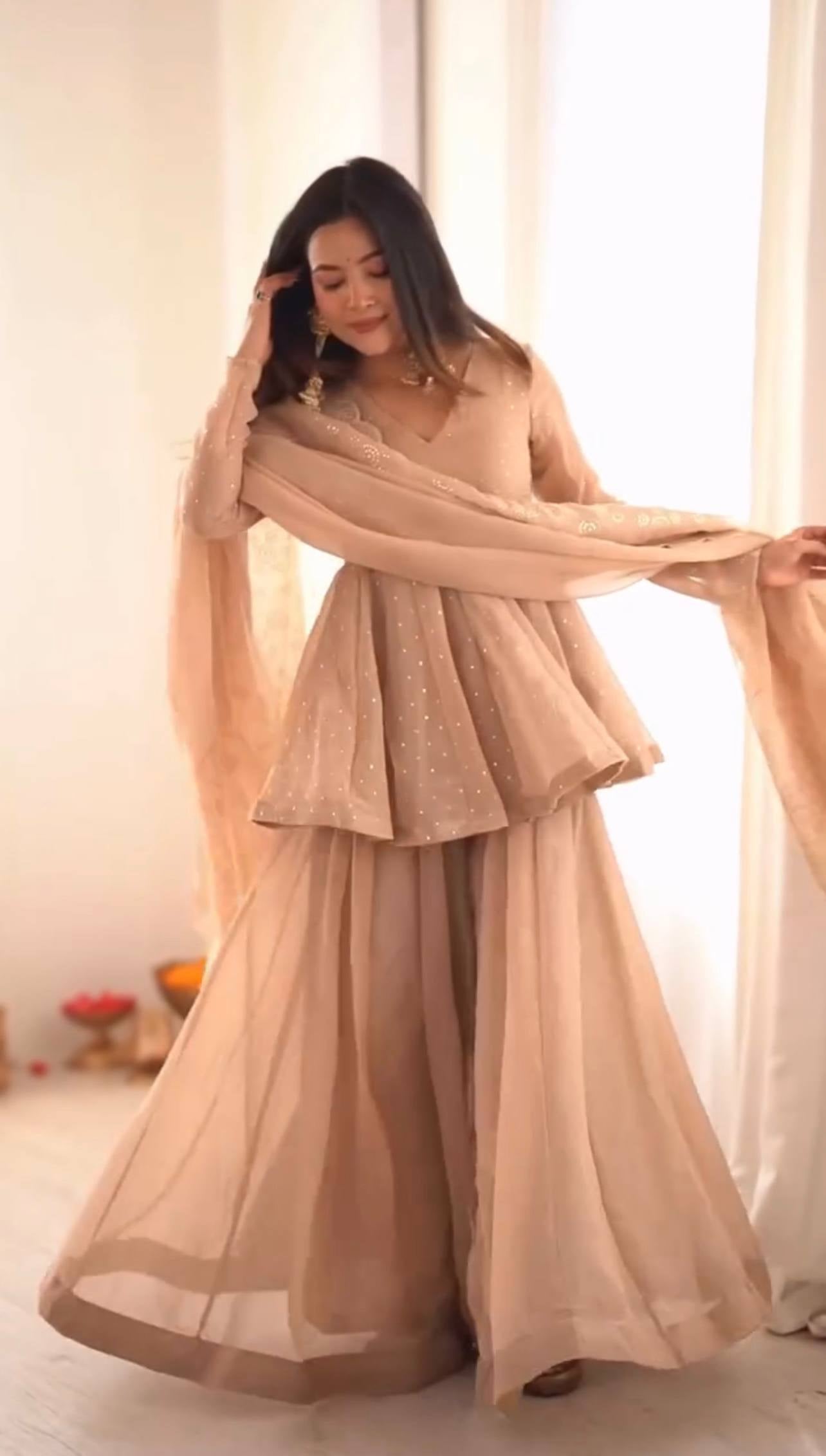 Womenline Champagne Bloom Designer Sharara Suit Set with Elegant Dupatta