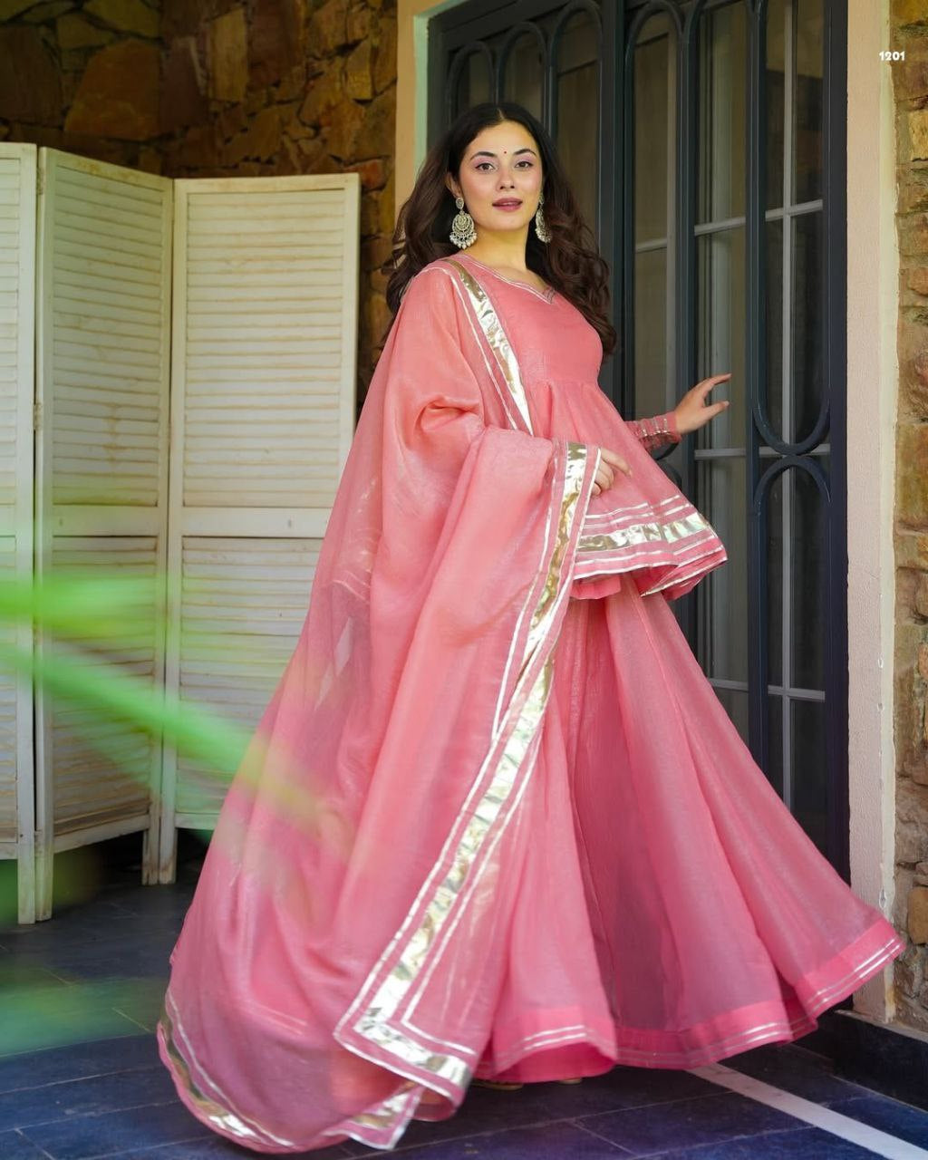 Womenline Blush Pink Peplum Kurta Sharara Set with Dupatta