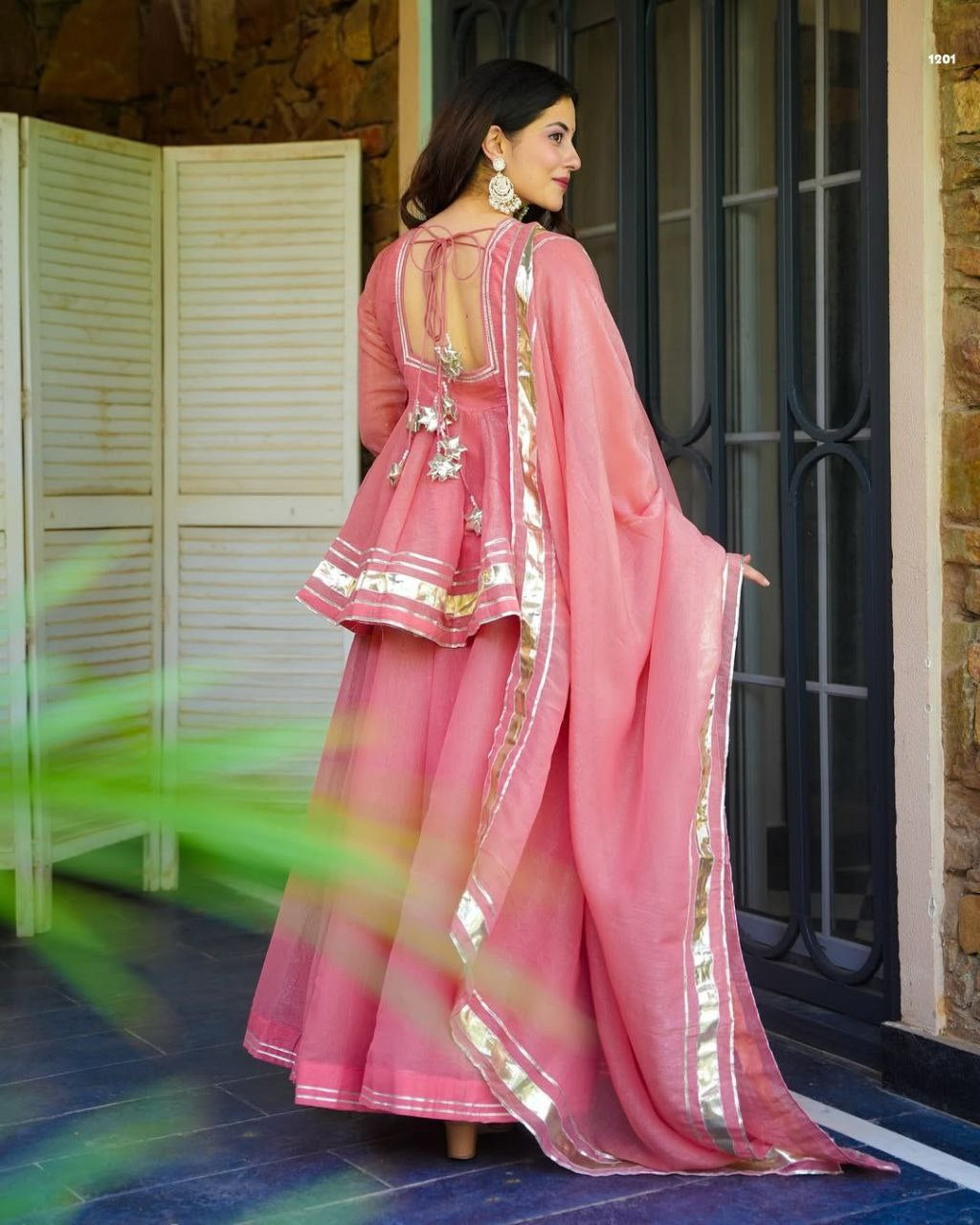 Womenline Blush Pink Peplum Kurta Sharara Set with Dupatta