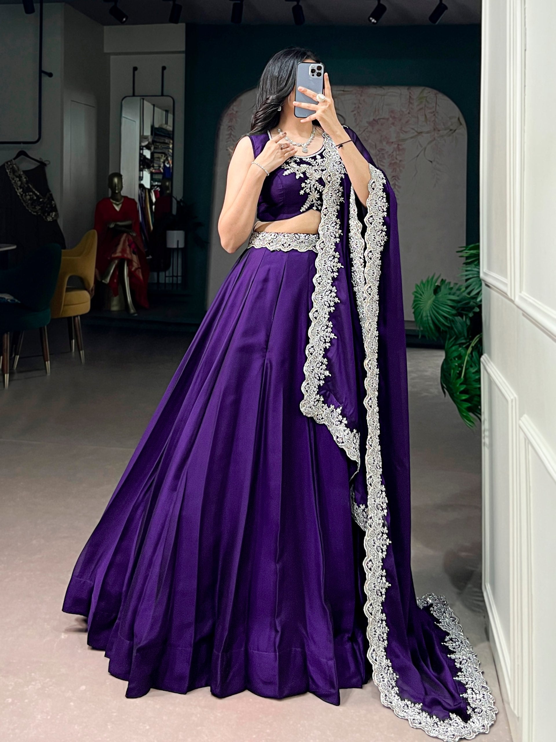 Womenline Royal Purple Embellished Designer Lehenga Set with Dupatta