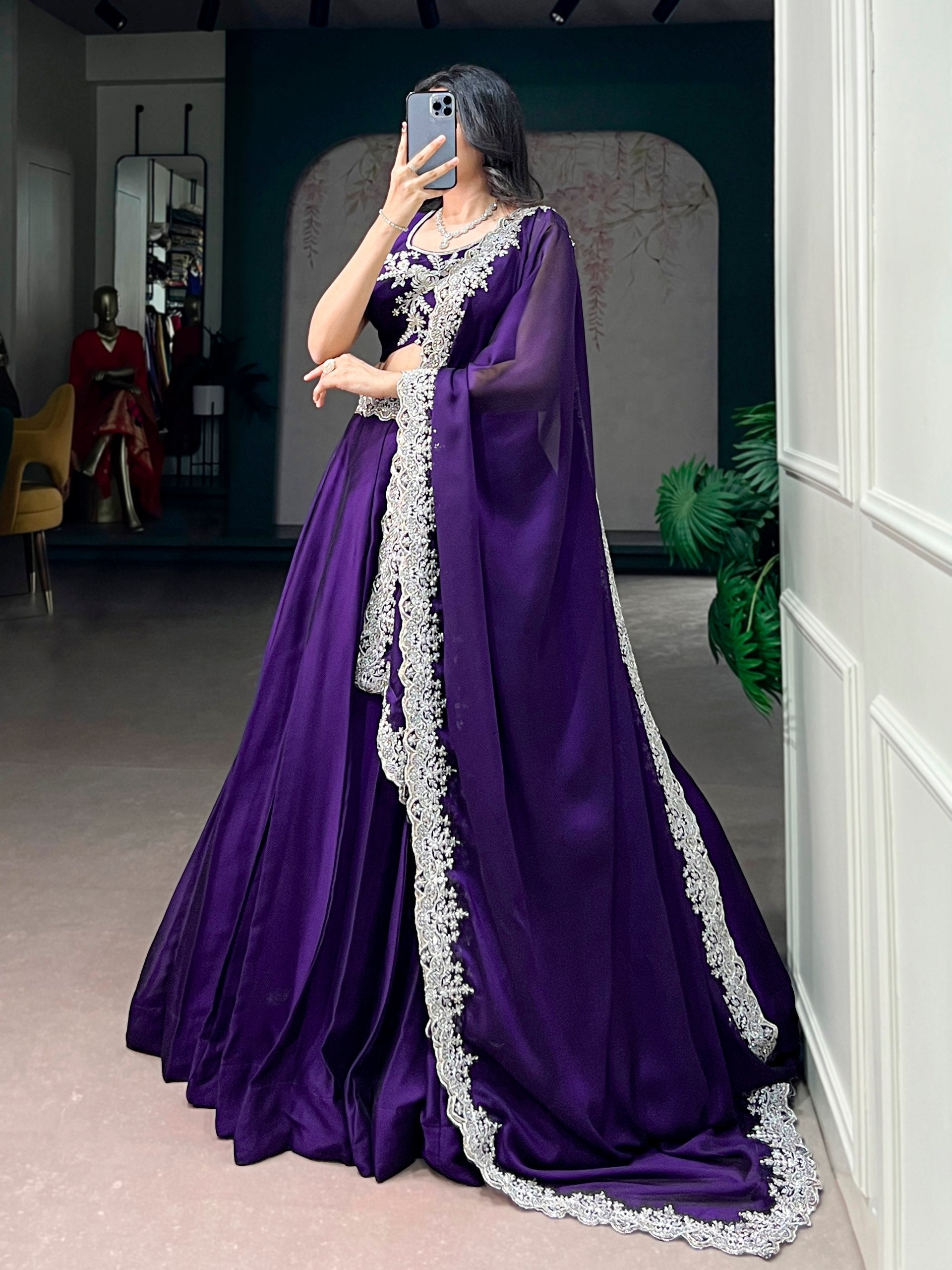 Womenline Royal Purple Embellished Designer Lehenga Set with Dupatta