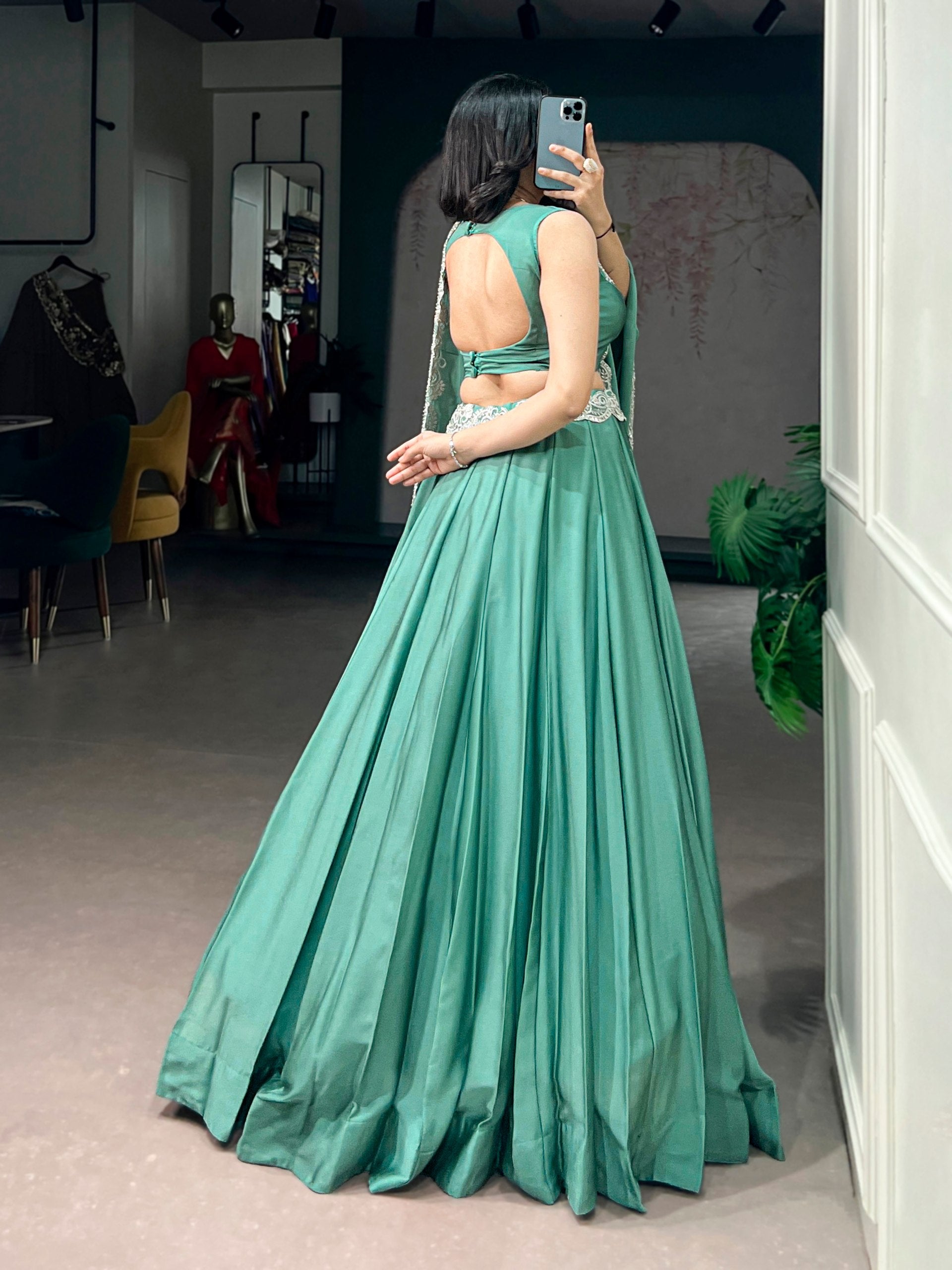 Womenline Sea Green Embroidered Designer Lehenga Set with Dupatta